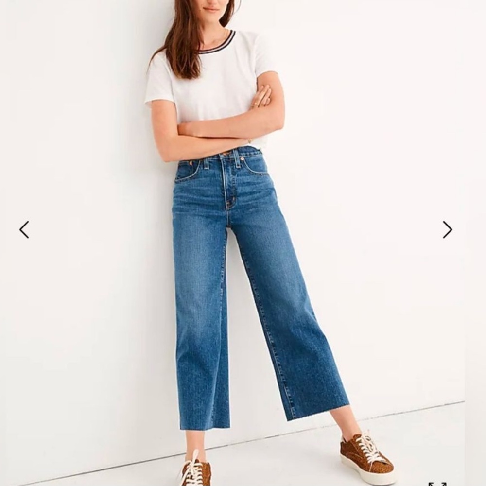 Madewell slim wide leg crop raw hem jeans